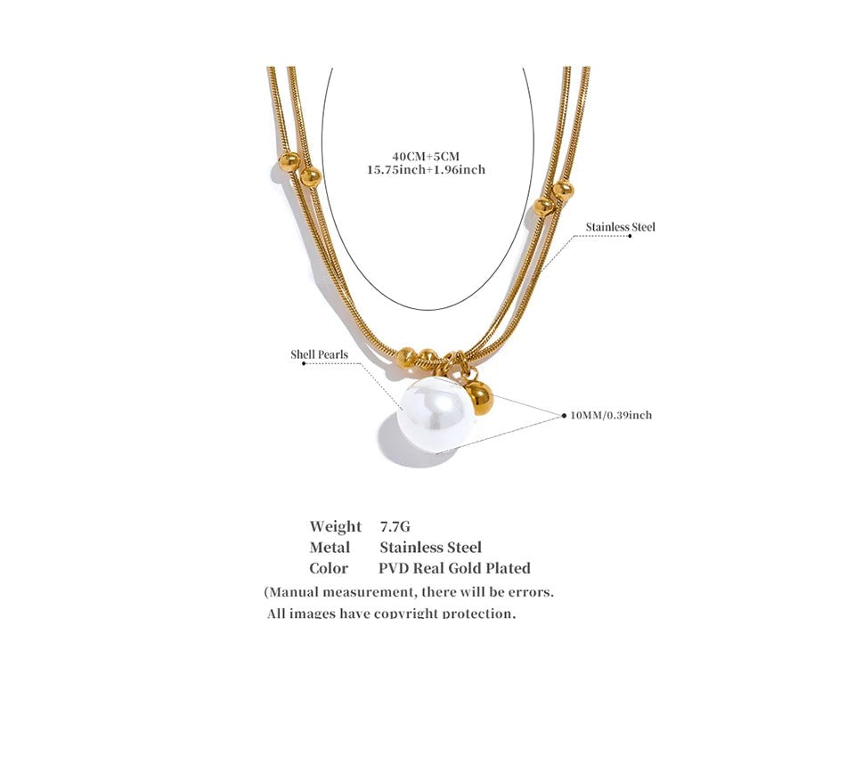 Pearl beaded geometric necklace in gold-plated stainless steel with pearl.