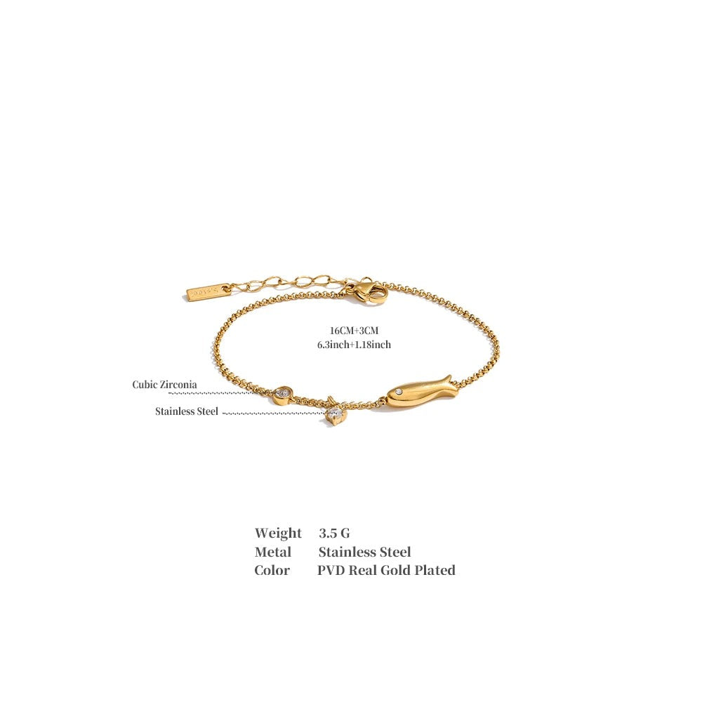 Cubic Zirconia Geometric Chain Bracelet — Gold-Plated Stainless Steel with Cubic Zirconia · PS1063