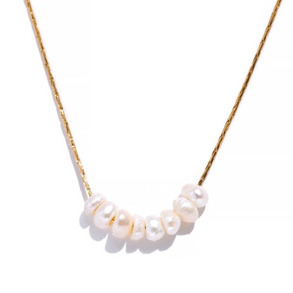 Gold-plated stainless steel necklace with freshwater pearls.