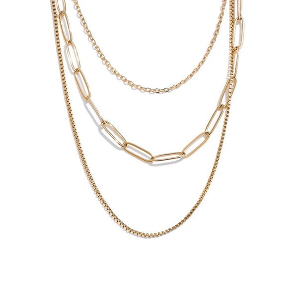 Gold-plated stainless steel necklace with multiple chains.