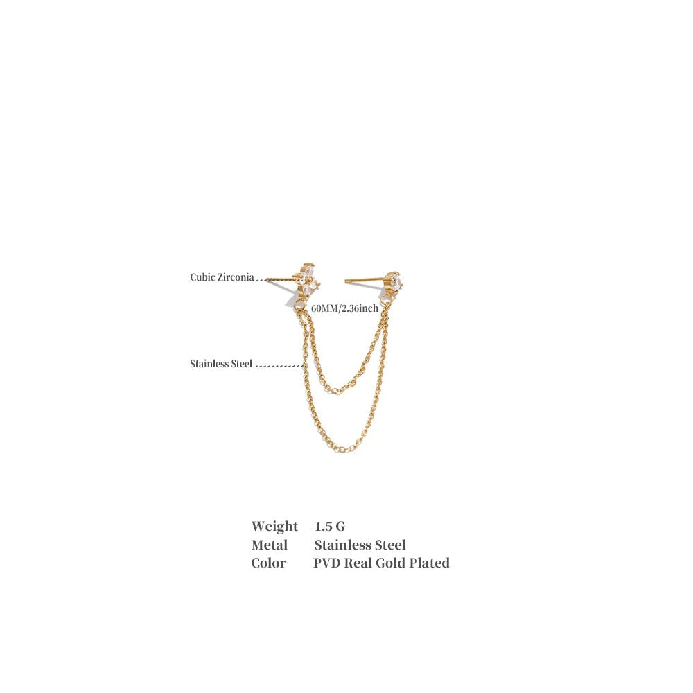 Cubic Zirconia Flower Geometric Earrings — Gold-Plated Stainless Steel with Cubic Zirconia · PS1650