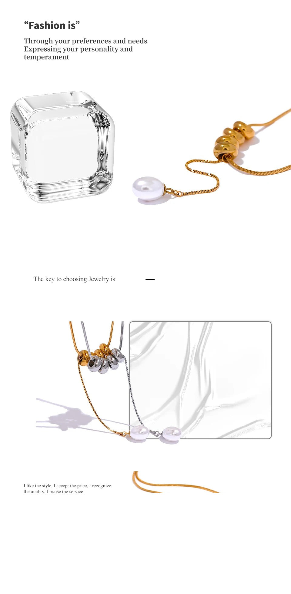 Pearl beaded geometric necklace in gold-plated stainless steel with pearl.