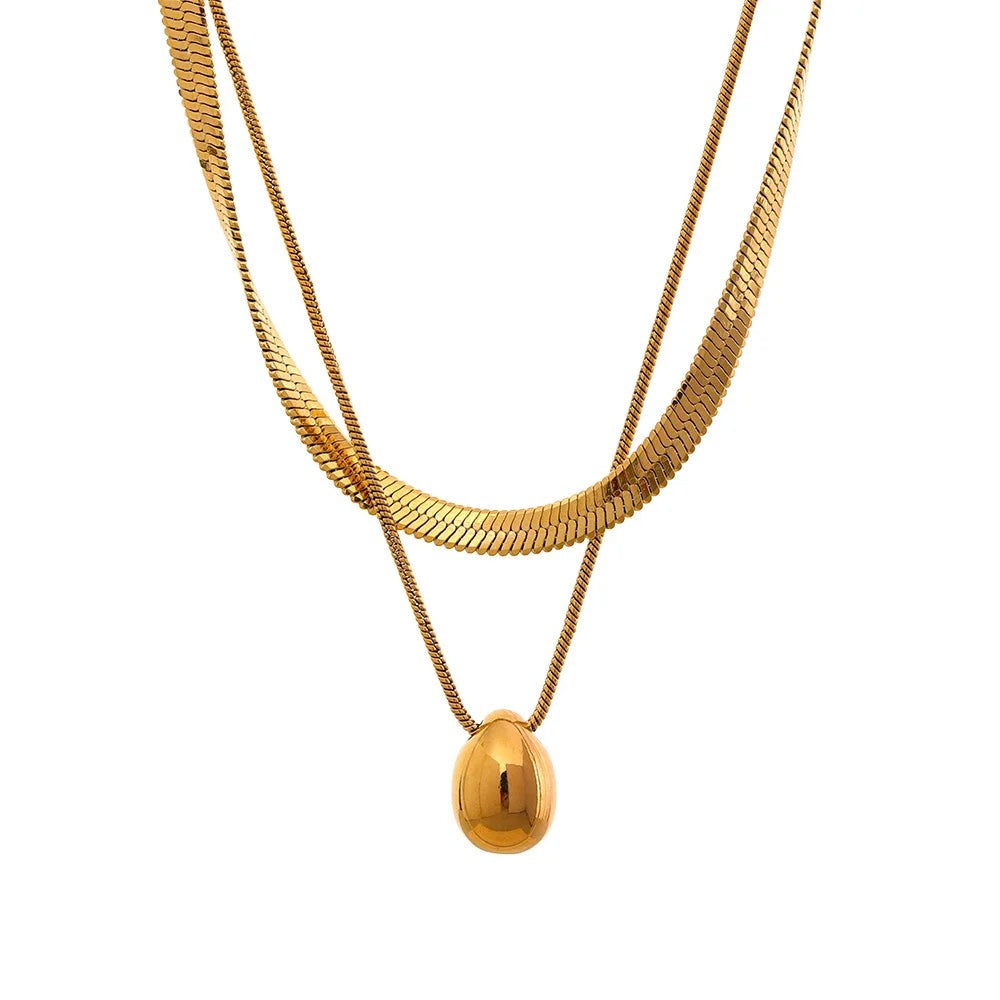 Gold-plated stainless steel necklace with a large oval pendant.