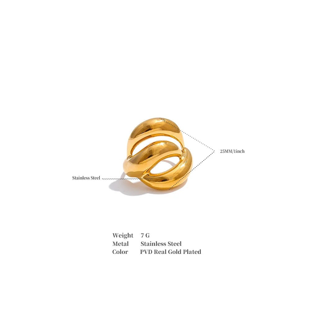 Geometric layered ring in 18K gold-plated stainless steel.