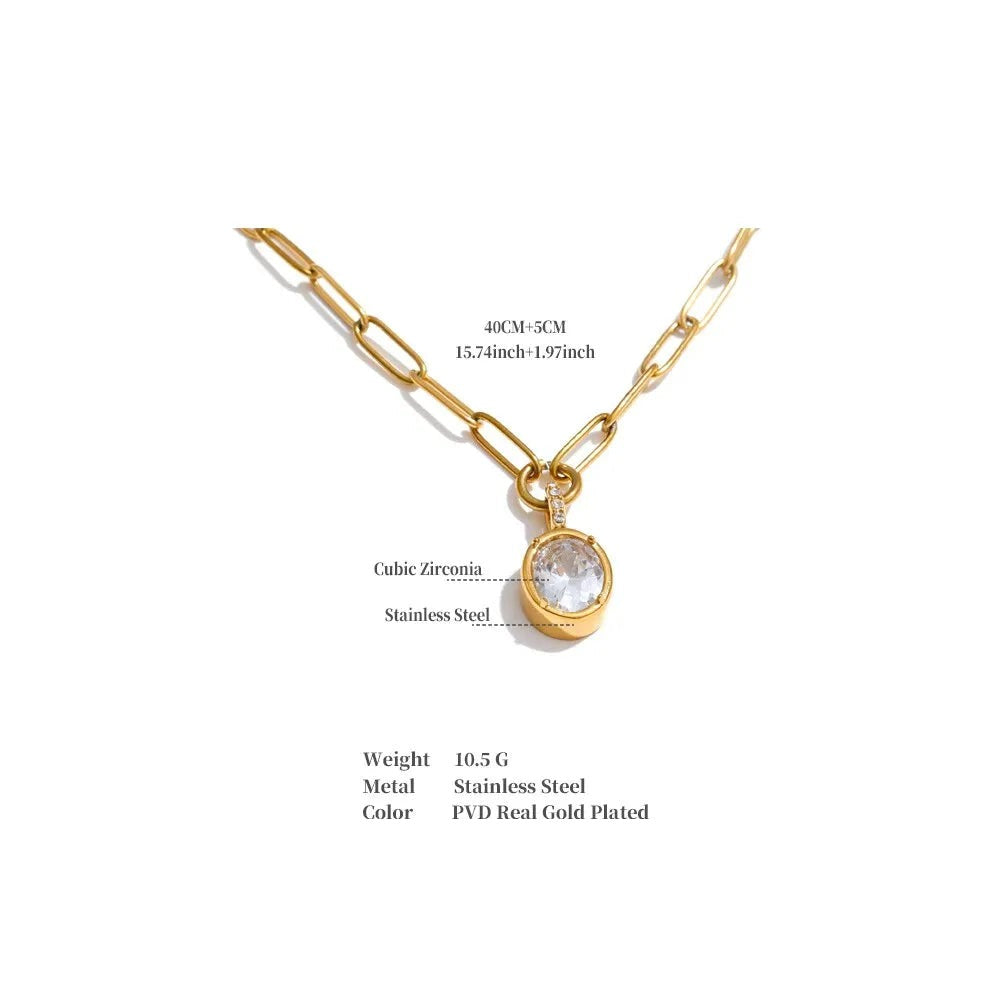 Cubic zirconia geometric necklace in gold-plated stainless steel with cubic zirconia.