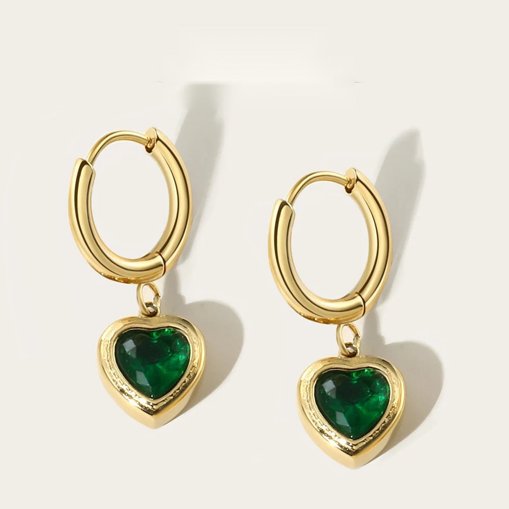 Dangle Earrings Zircon Crystal Heart Charm — 316L Stainless Steel · PS482