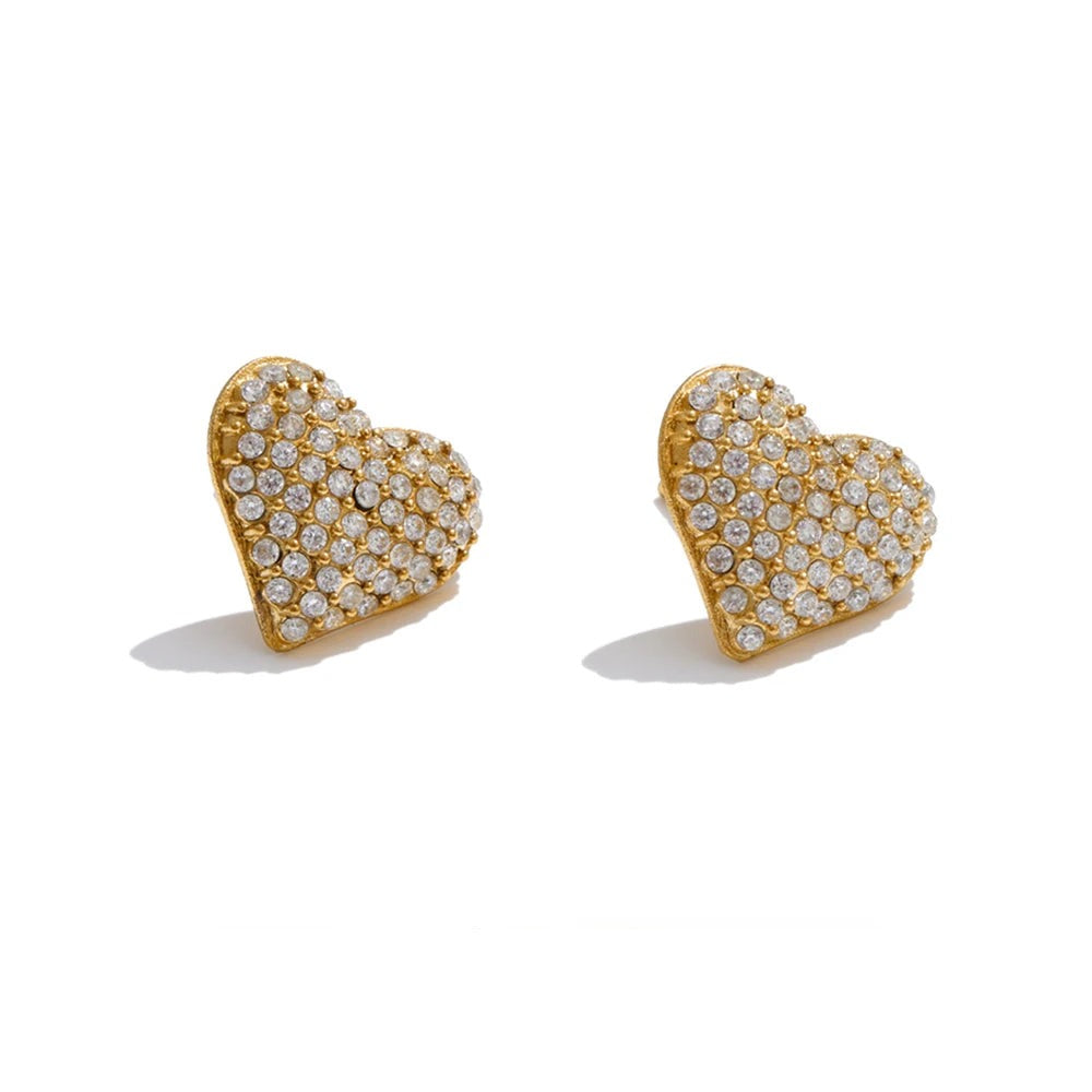 Cubic Zirconia Heart Earrings — Gold-Plated Stainless Steel with Cubic Zirconia · PS1524