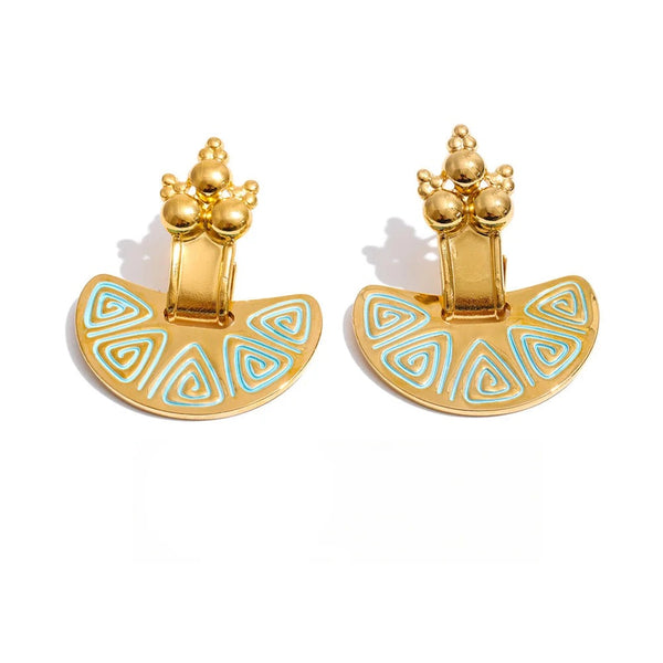 Enamel Vintage Geometric Earrings — Gold-Plated Stainless Steel with Enamel · PS2147
