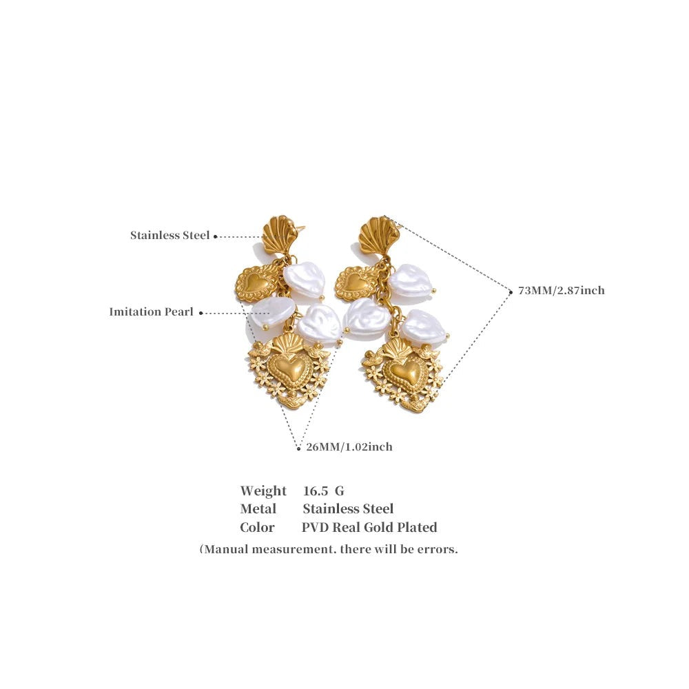 Pearl Heart Earrings — Gold-Plated Stainless Steel with Pearl · PS1587