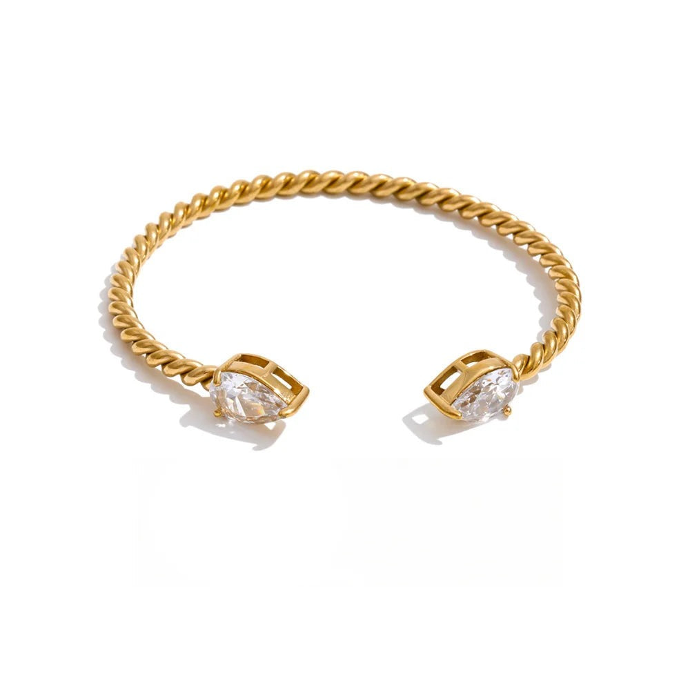 Cubic Zirconia Geometric Bracelet — Gold-Plated Stainless Steel with Cubic Zirconia · PS2182