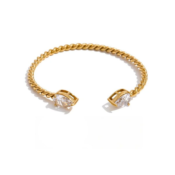 Cubic Zirconia Geometric Bracelet — Gold-Plated Stainless Steel with Cubic Zirconia · PS2182