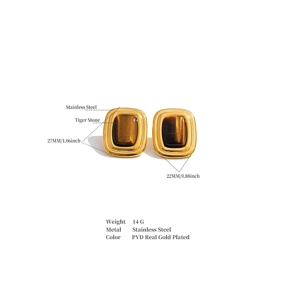 Natural stone geometric earrings in gold-plated stainless steel with natural stone.