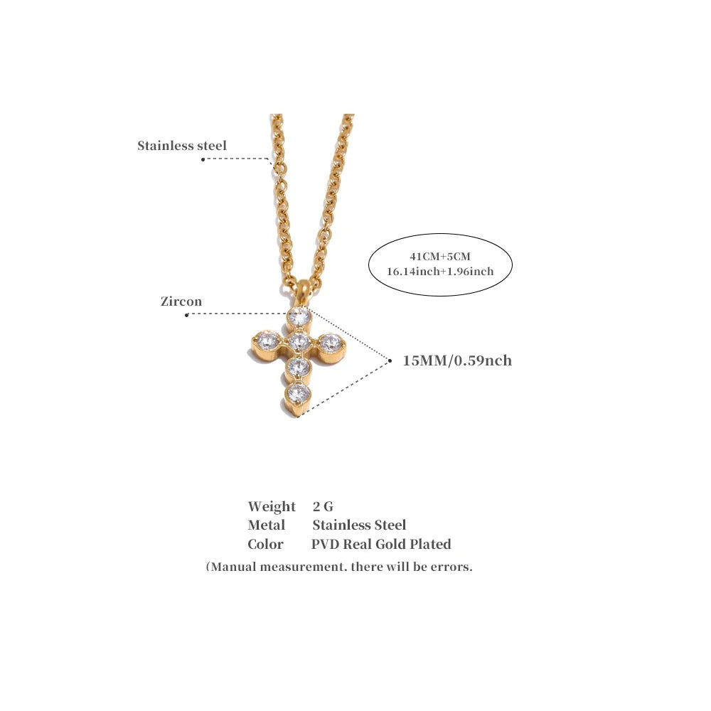 Cubic zirconia cross geometric necklace in gold-plated stainless steel with cubic zirconia.