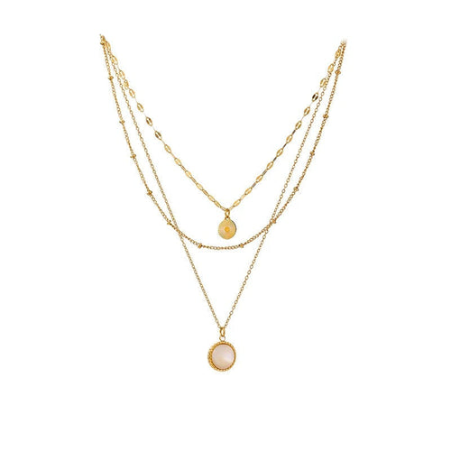Gold-plated stainless steel necklace with multiple pendant stones.