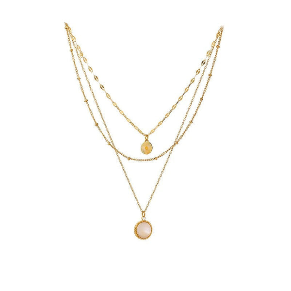 Gold-plated stainless steel necklace with multiple pendant stones.