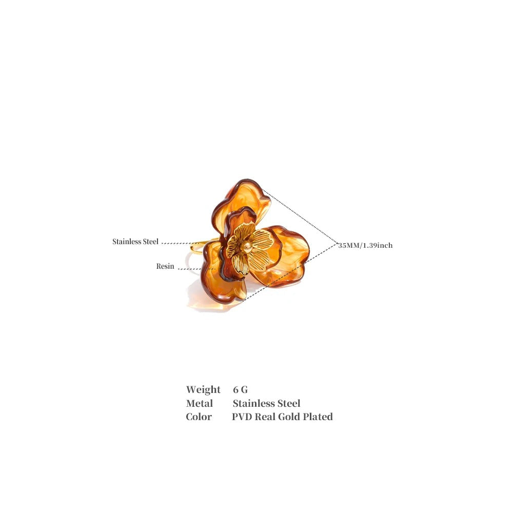 Resin flower ring in 18K gold-plated stainless steel with resin.