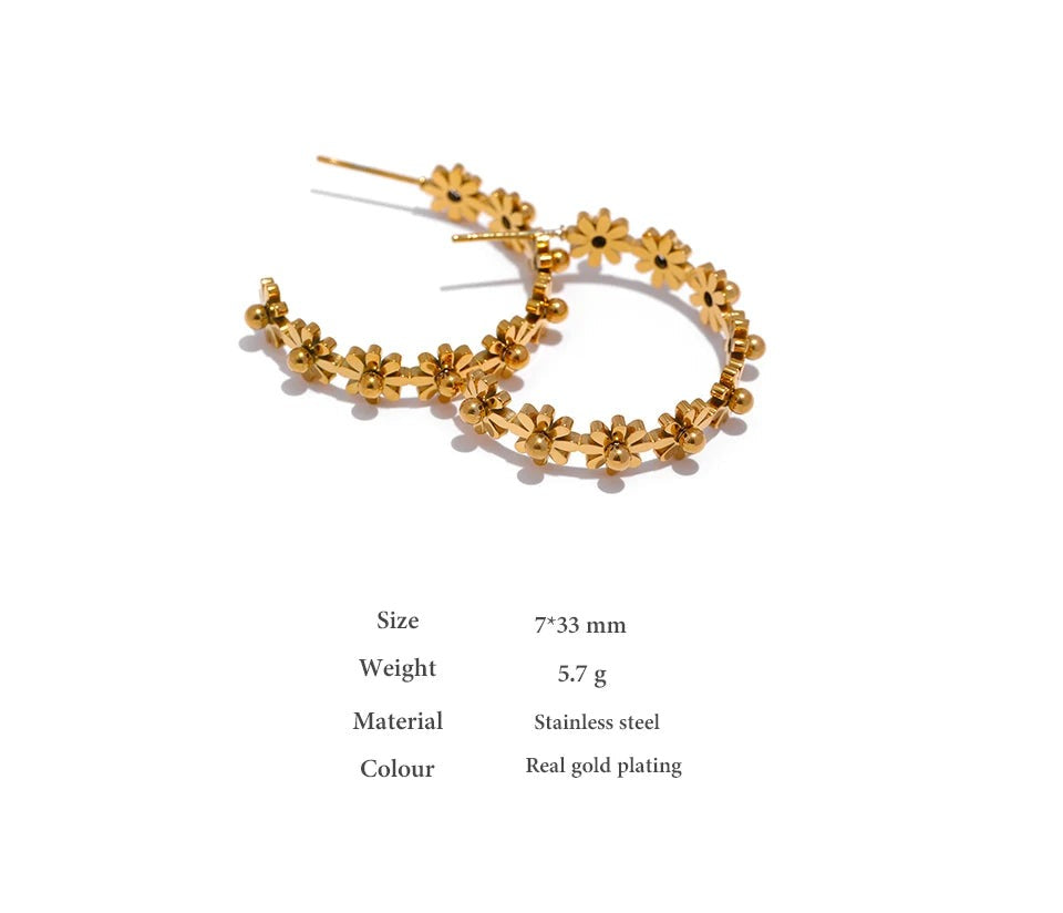 Flower Geometric Earrings — Gold-Plated Stainless Steel · PS1873
