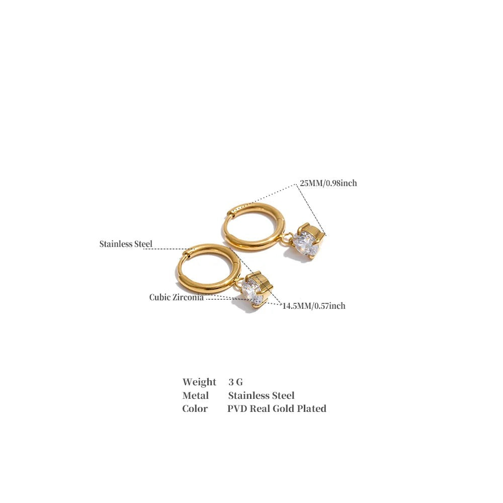 Cubic Zirconia Geometric Earrings — Gold-Plated Stainless Steel with Cubic Zirconia · PS1300