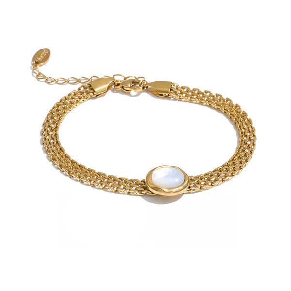 Shell Natural Stone Geometric Bracelet — Gold-Plated Stainless Steel with Natural Stone and Shell · PS1259
