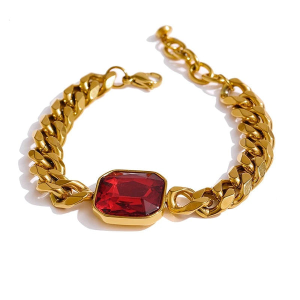 Red Cubic Zirconia Geometric Bracelet — 18K Gold-Plated Stainless Steel with Cubic Zirconia · PS1617