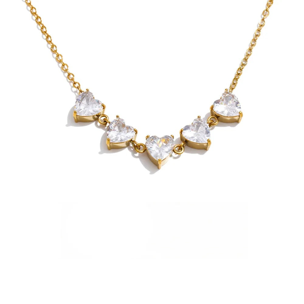 Gold-plated stainless steel necklace with cubic zirconia stones.