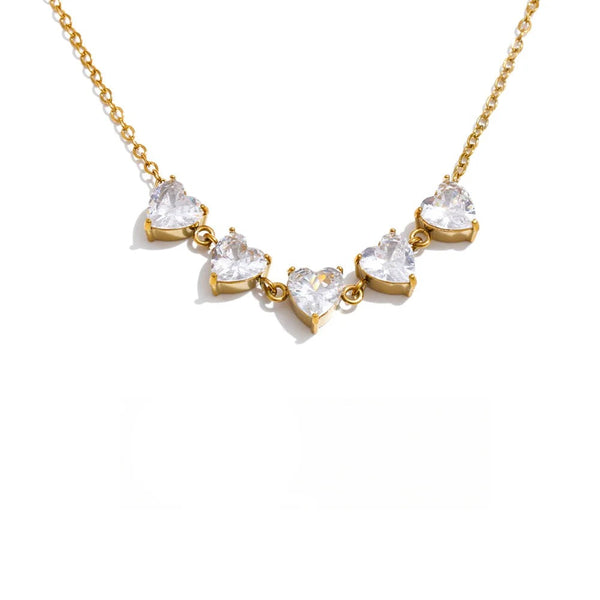 Gold-plated stainless steel necklace with cubic zirconia stones.