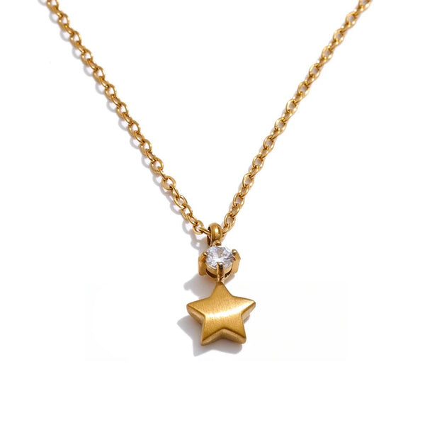 Gold-plated stainless steel necklace with cubic zirconia star pendant.