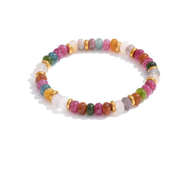 Natural Stone Beaded Geometric Bracelet — Gold-Plated Stainless Steel with Natural Stone · PS1579