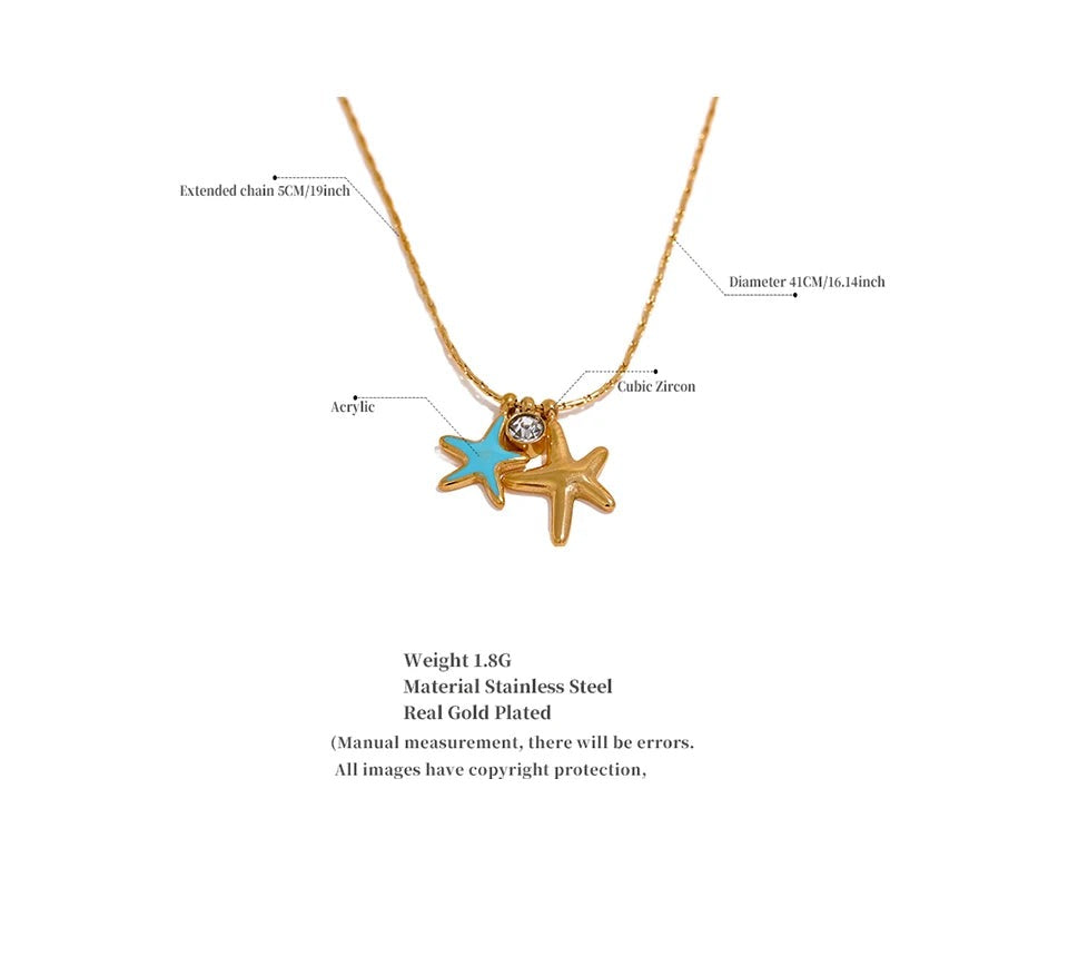 Cubic zirconia star necklace in gold-plated stainless steel with cubic zirconia.