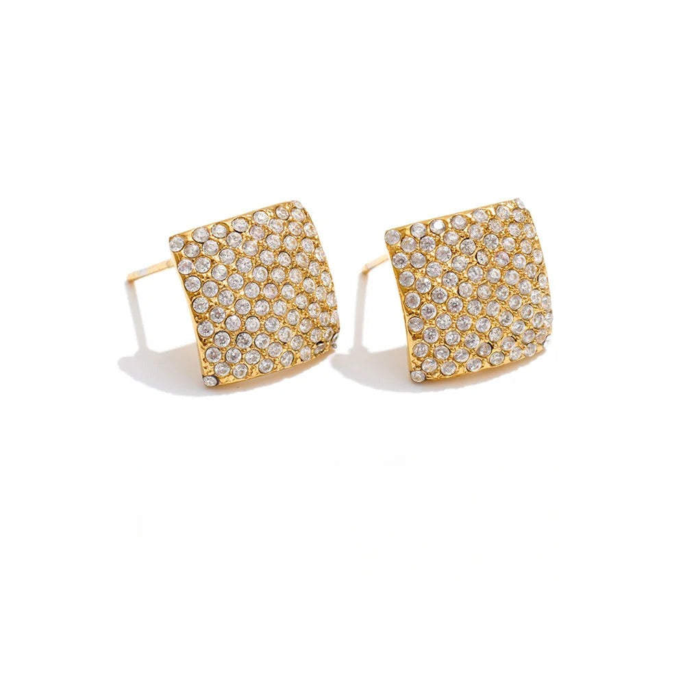 Cubic Zirconia Geometric Earrings — Gold-Plated Stainless Steel with Cubic Zirconia · PS1142