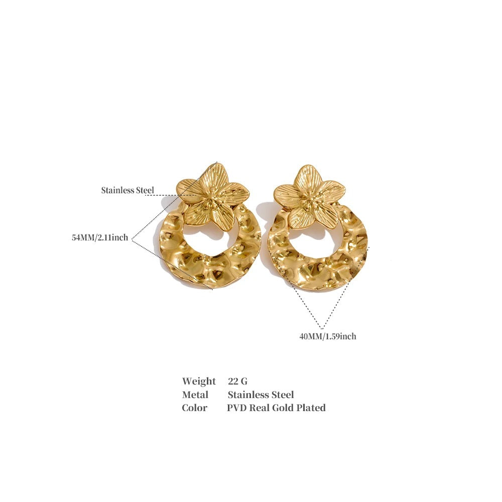Flower Hammered Earrings — Gold-Plated Stainless Steel · PS1232