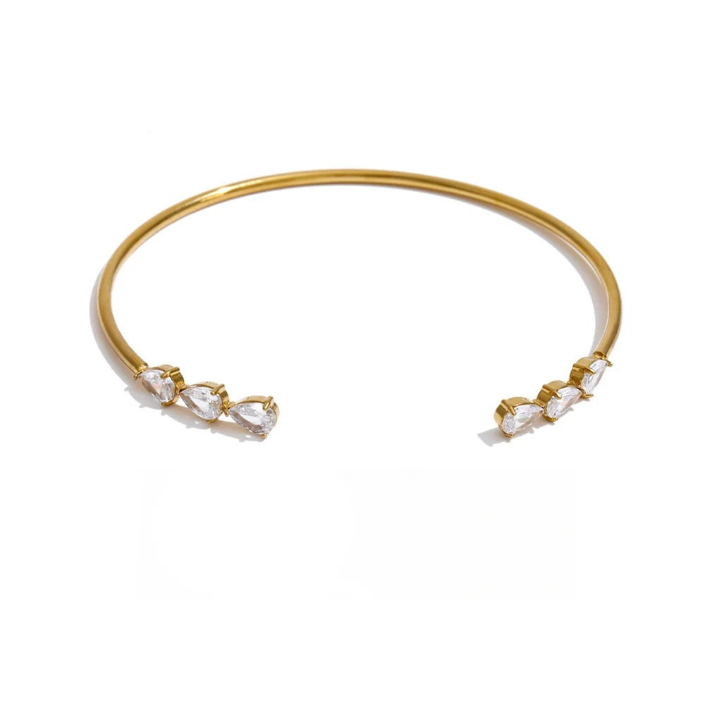 Cubic Zirconia Geometric Bracelet — Gold-Plated Stainless Steel with Cubic Zirconia · PS1316