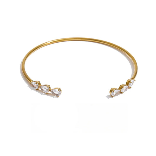 Cubic Zirconia Geometric Bracelet — Gold-Plated Stainless Steel with Cubic Zirconia · PS1316
