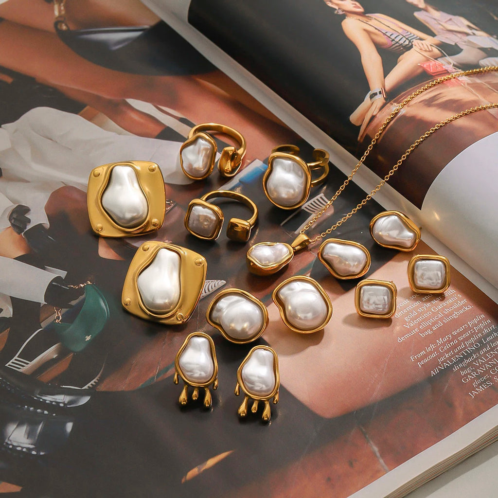 Pearl Waterdrop Ring Earrings — 316L Stainless Steel · PS337