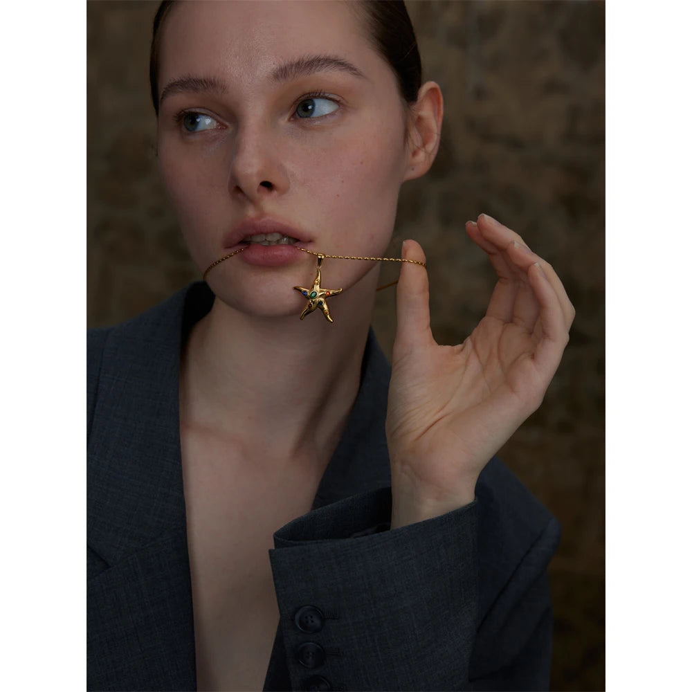 Cubic Zirconia Star Multi-Color Necklace — Gold-Plated Stainless Steel with Cubic Zirconia · PS2308