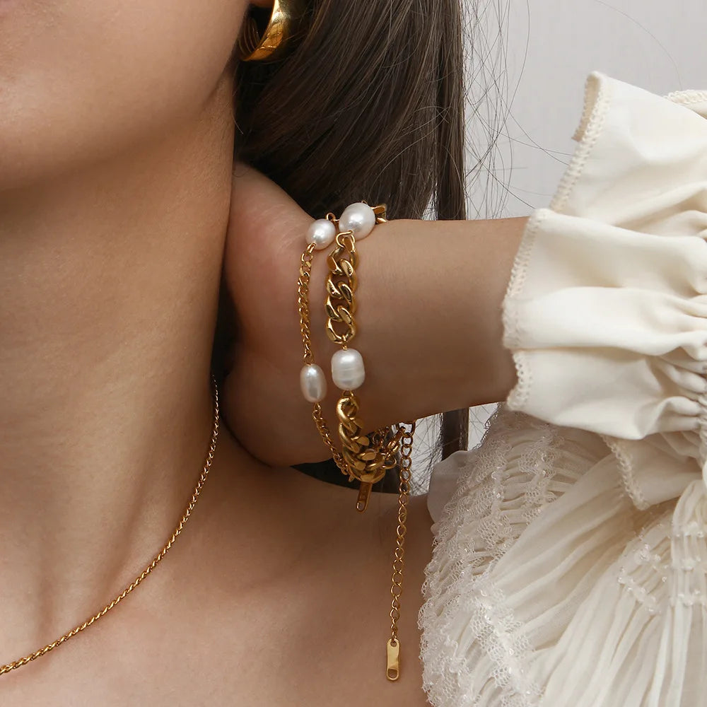 Pearl Toggle Bracelet Stack — Stainless Steel · PS029