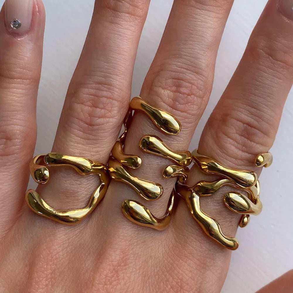 Waterdrop Irregular Ring — Stainless Steel · PS374