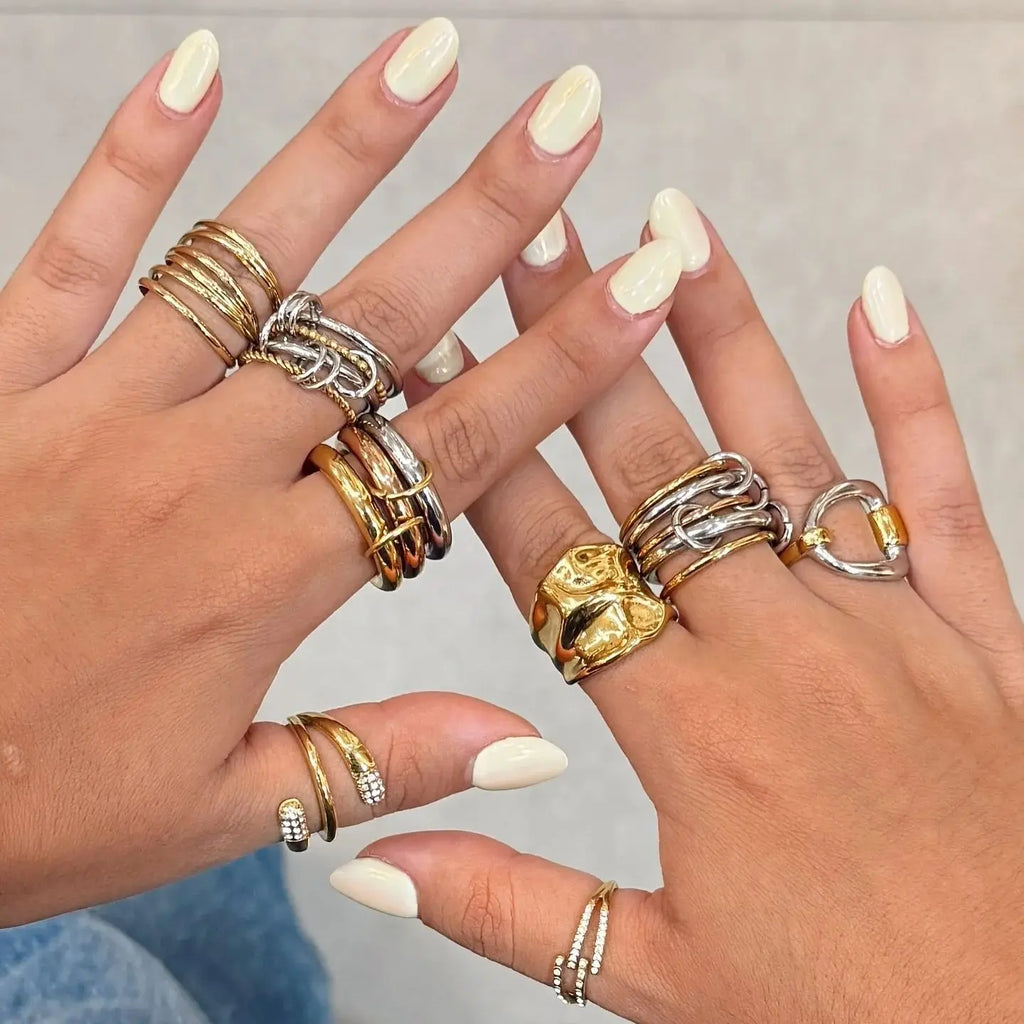 Layered Statement Ring Stack — Stainless Steel · PS248