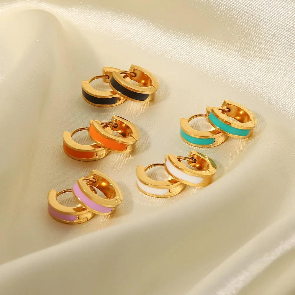 Color Enamel Round Stud Earrings — Stainless Steel · PS295