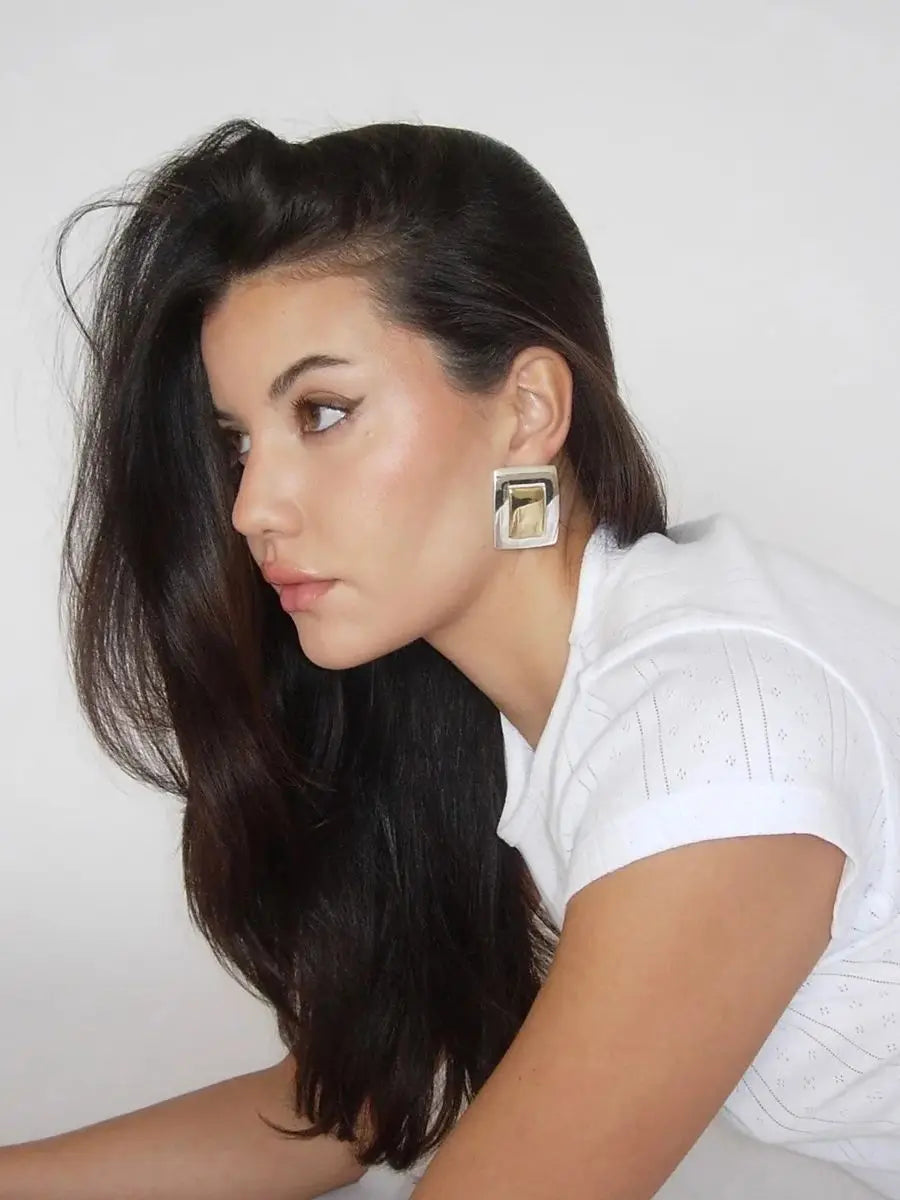 Two-Tone Statement Earrings — Stainless Steel · PS127