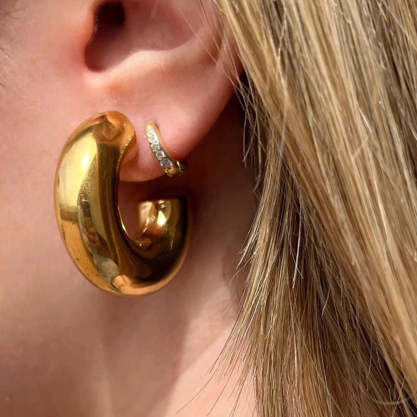 Chunky Huggie Hoop Earrings — Stainless Steel · PS292