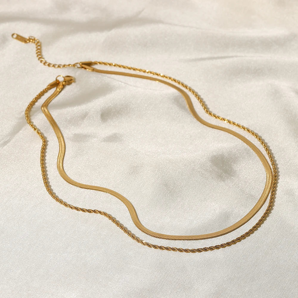 Layered Snake Chain Necklace — Stainless Steel · PS174
