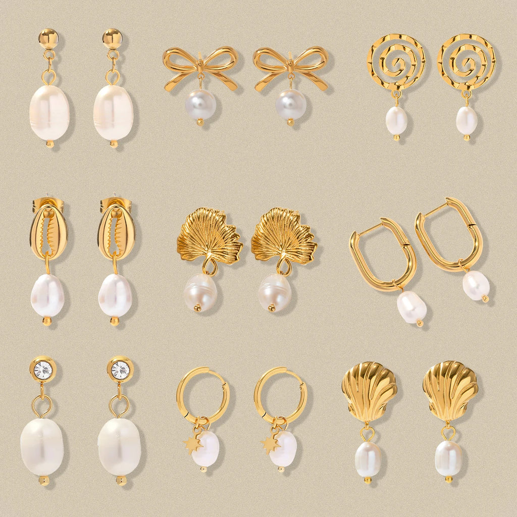 Pearl Drop Earrings — 316L Stainless Steel · PS081