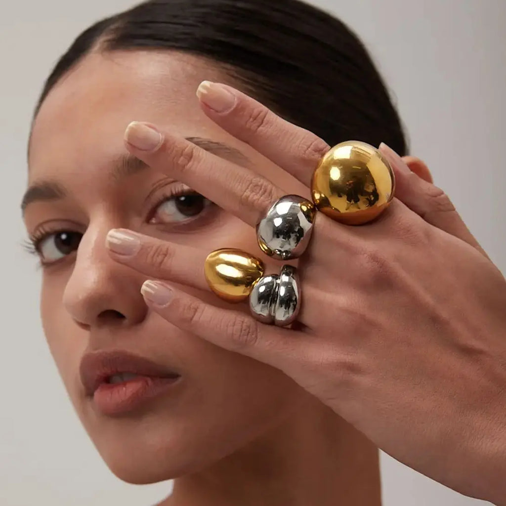 Waterdrop Geometric Ring — Stainless Steel · PS373