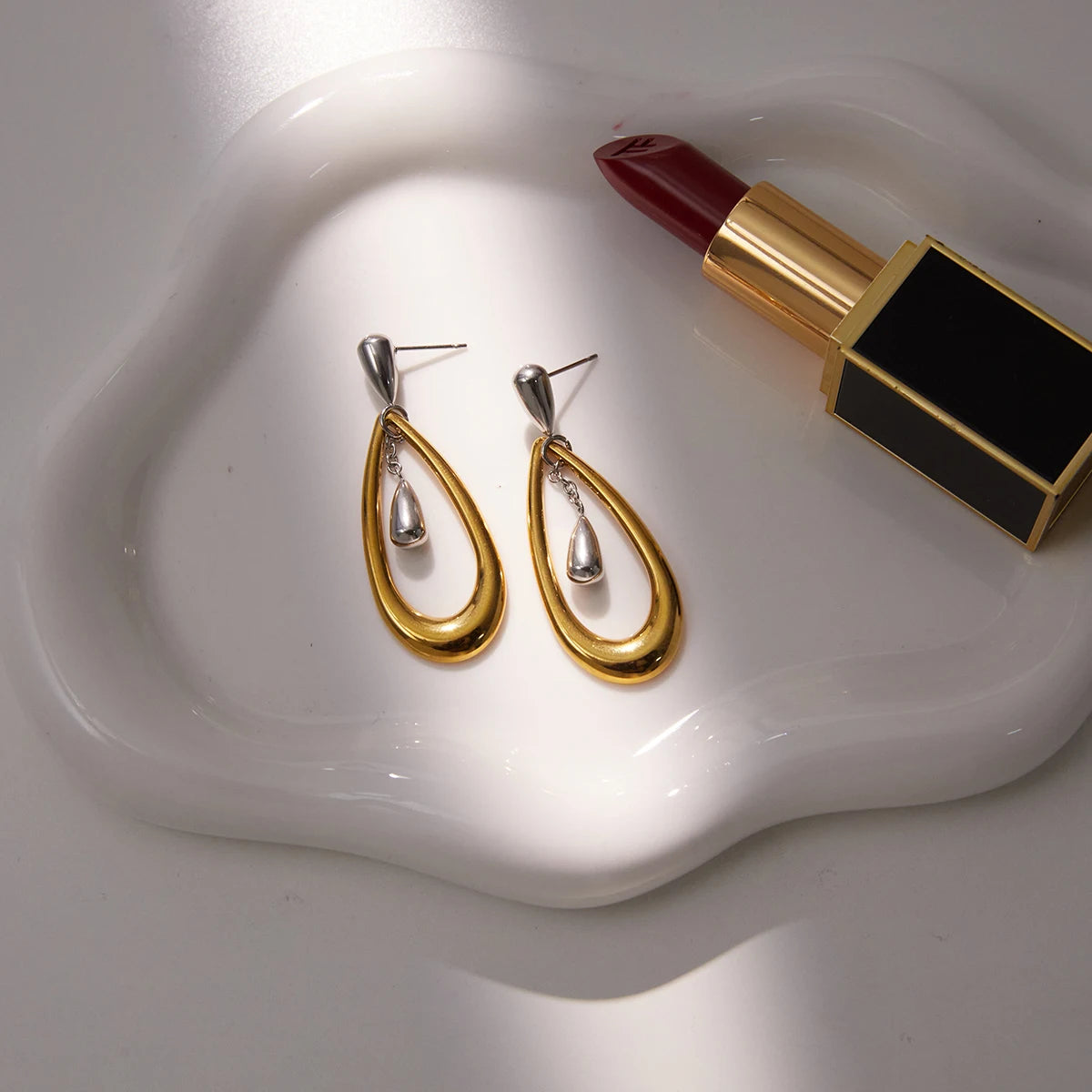 Teardrop Hoop Earrings — Stainless Steel · PS117