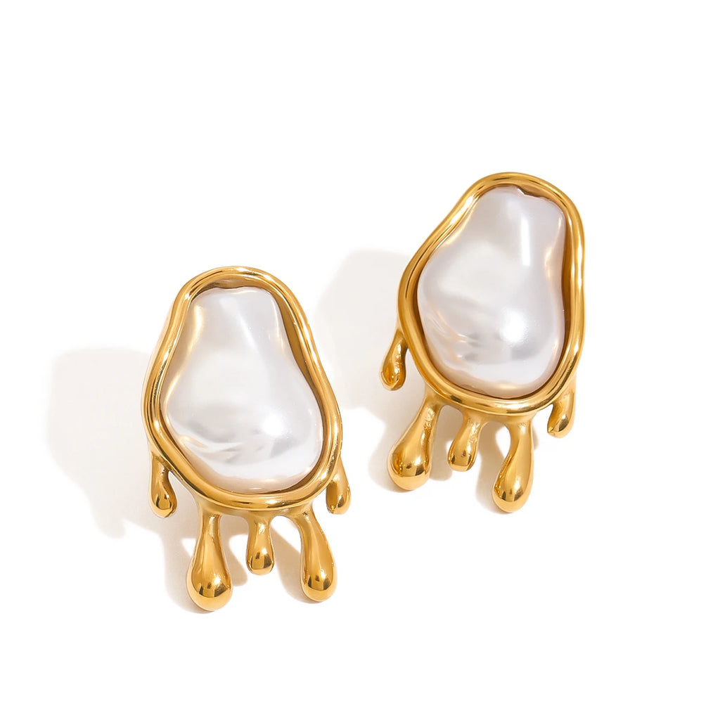 Pearl Waterdrop Ring Earrings — 316L Stainless Steel · PS337