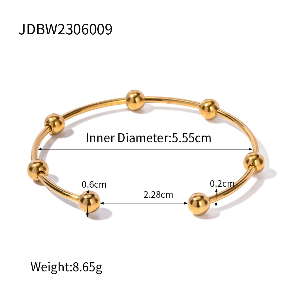 Beaded Open Cuff Bracelet — Stainless Steel · PS004