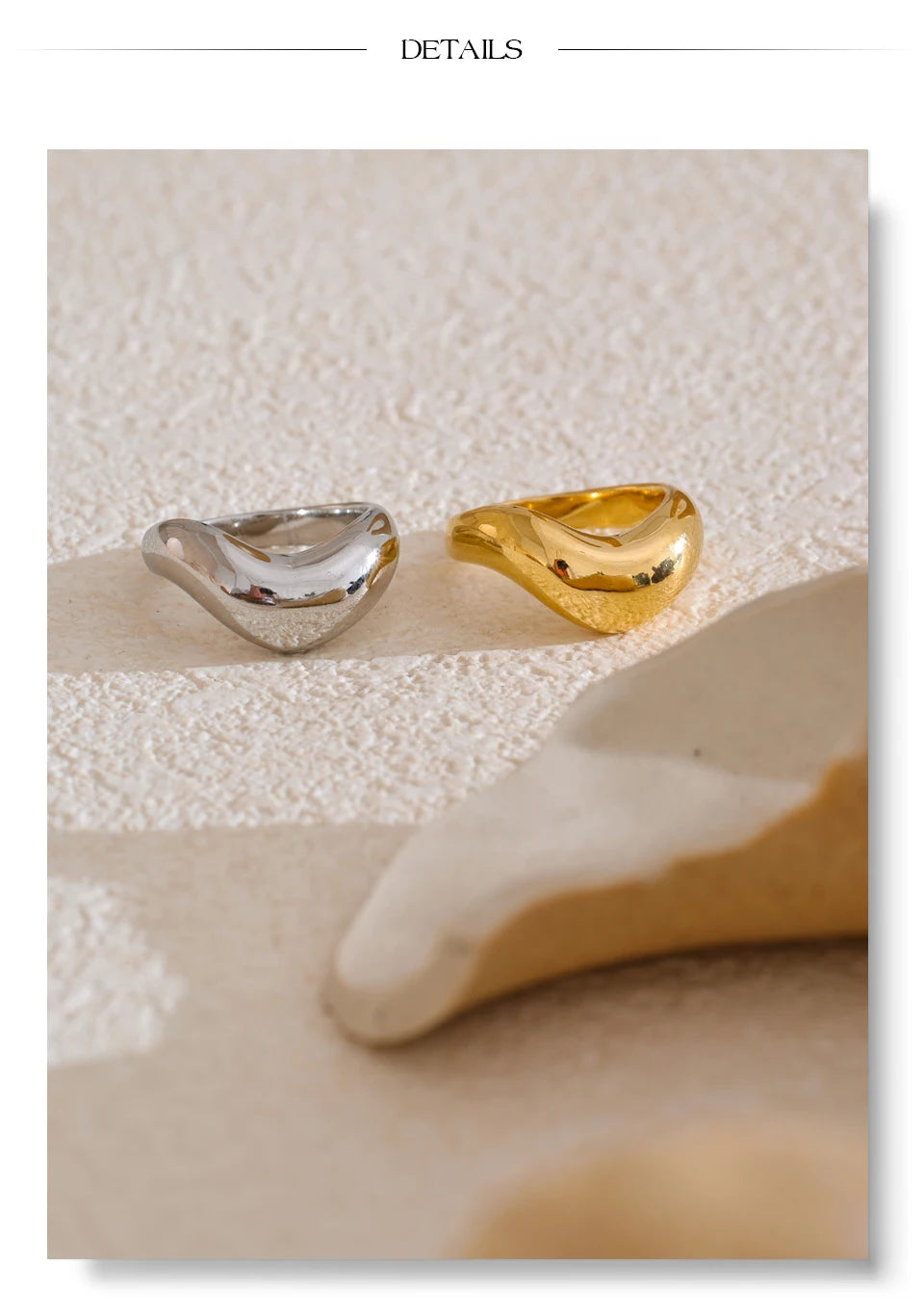 Minimalist geometric ring in 18K gold-plated stainless steel.
