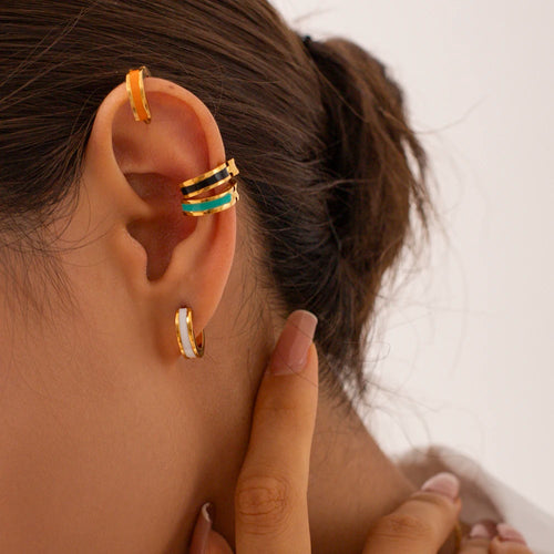 Color Enamel Round Stud Earrings — Stainless Steel