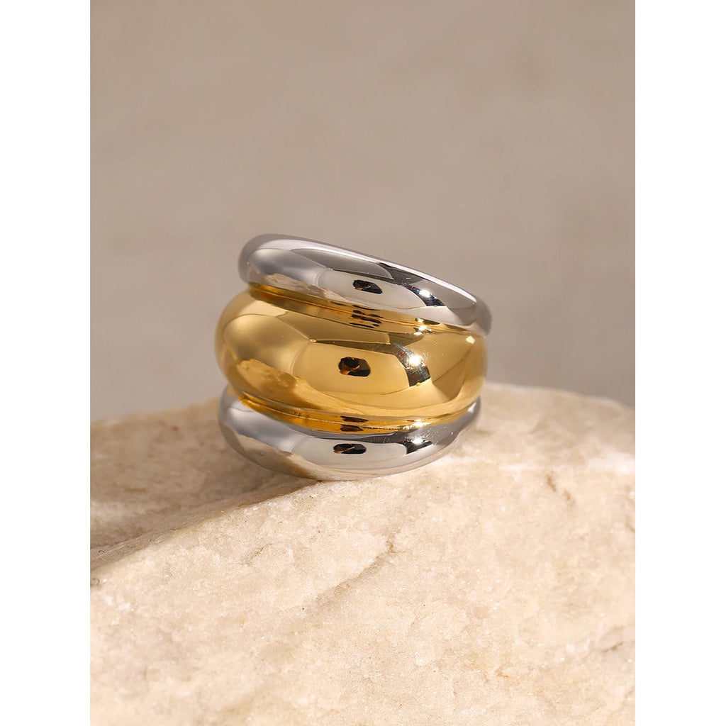 Chunky Dome Ring Stack — Stainless Steel · PS274
